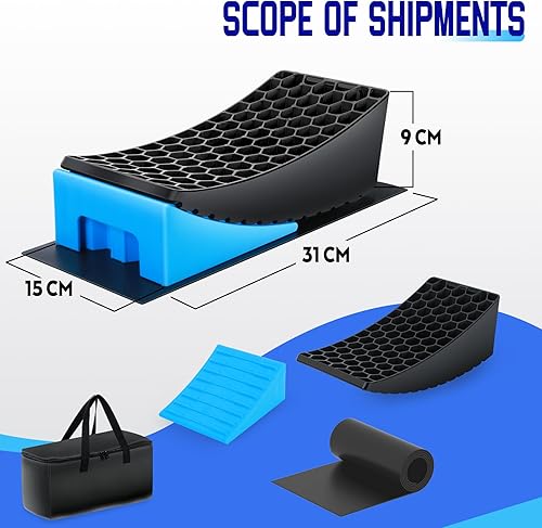 Jeu Cales Niveau, 32 * 15cm Cales Pour Camping-Car, 2 Cales Accessoires Camping-Car, Jusqu'à 5000 Kg, Surface Antidérapante (BLUE) - Poukt