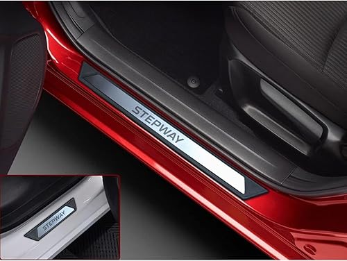 Lot de 4 Protections de seuil de portière de Voiture compatibles avec Dacia Sandero Stepway II 2012-2020 - 4 plaques de Protection en Acier Inoxydable - Poukt