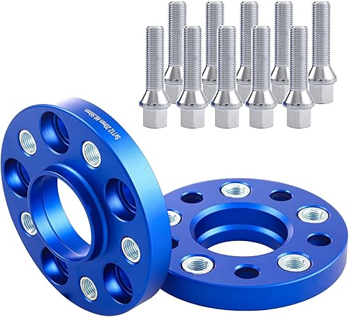 Pindex Lot de 2 élargisseurs de voie 5 x 112 20 mm pour A4 A5 A6 A7 S4, NLB 66,5 mm Vis de roue M14 x 1,5 Bleu - Poukt