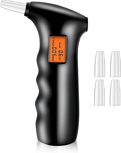 Ethylotest, Éthylotest Electronique et 5 Embouchures, Affichage Numérique LCD, Professionnel Portable Capteur à Semi-conducteur Testeur d'alcool avec Alarme , Personnel pour Usage Domestique - Poukt