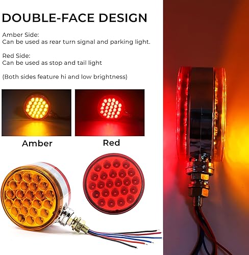 NWpangu 2PCS 48-LED Double Face Ambre/Rouge LED Salut/Feux de Croisement Piédestal Lumières Clignotants Ronds 12V 24V pour Camions Camion Bateau Pick-up Caravane RV. - Poukt