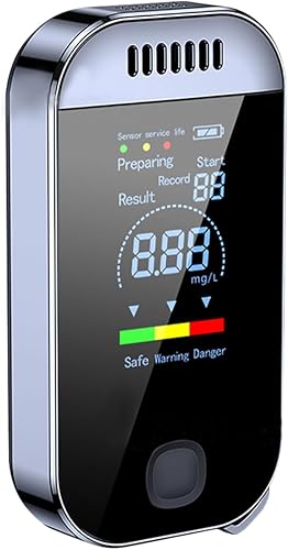 Éthylotest précis de police - Avec écran LCD numérique bleu - Rechargeable - Alcootest portable - Pour les particuliers - Capteur semi-conducteur - Alarme - Poukt