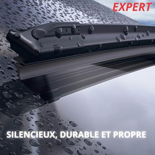 Essuie-Glace EXPERT – 2 Balai d’Essuie-Glace Avant Universel en Silicone – Anti-Pluie, Silencieux, Haute Performance – 2 Pastilles Nettoyantes Pare-Brise = 8L Offerts (45 + 70 cm) - Poukt