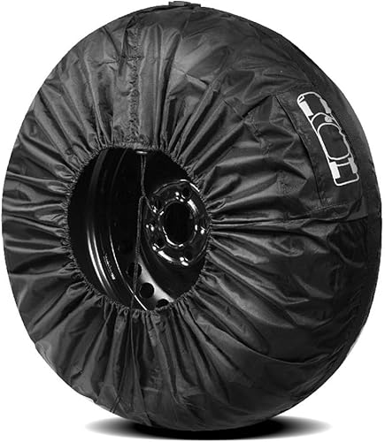 Oniissy Housses de pneu de secours de voiture, taille réglable, poignée pratique, garde la roue de secours propre, 33 à 58,4 cm, compatible avec voitures, camionnettes, SUV, polyester noir - Poukt