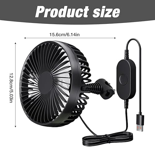 DAJASD Ventilateur De Voiture 12V, Ventilateur De Refroidissement Avec Réglable À 360 °, Ventilateur Portable Avec 3 Vitesses De Vent Fort, Ventilateur De Siège D'auto Pour Voiture SUV RV Camion Van - Poukt