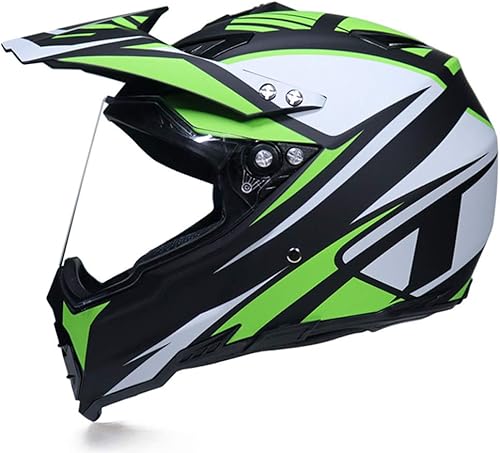 MRDEAR Casque VTT Integral avec Visiere, Blanc et Vert, Casque Motocross Adulte Casque Moto Cross Downhill Velo Quad BMX Scooter Road Race Enduro, Ventilation Réglable/ Doublure Amovible - Poukt