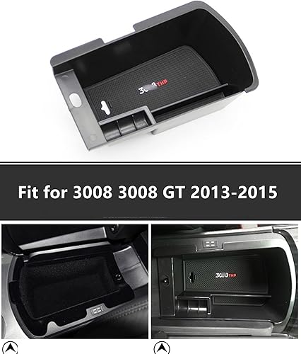 pour équipement intérieur 3008 2010-2015 2013 2014 Boîte de Rangement pour Console Centrale Noir Accessoires - Poukt