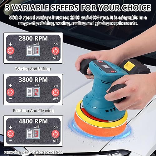 Polisseuse Voiture Sans Fil, Polisseuse Orbitale Voiture avec 2 Batteries, Kit Polisseuse Voiture avec 3 Vitesse Variable, Mini Buffer Polisher pour Le Polissage, Cirage, Ponçage - Poukt