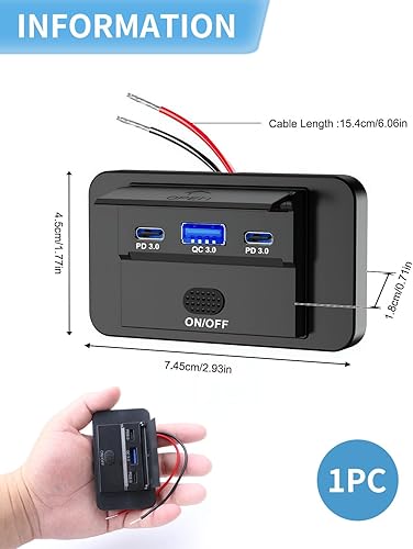 Prise USB 12v Camping Car Encastrabl, PD 36W et QC3.0 18W Prise 12V/24V Camping-Car Etanche à Montage en Surface avec Interrupteur Prise USB Voiture pour Moto, Bus, Bateau, Camping-Car, Tableau - Poukt