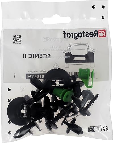 Restagraf - Kit de Fixations pour Bouclier Arrière SCENIC II Toutes Versions (06/2003 à 04/2009) - Réf. 601012H - Sachet de 18 Pièces - Poukt