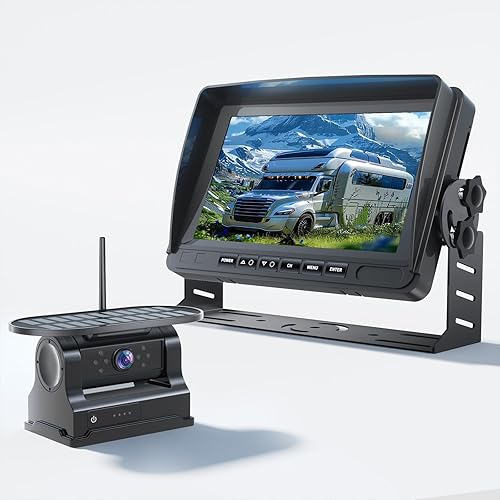 OBEST Caméra de Recul Solaire sans Fil avec écran 7 Pouces,Caméra de Recul de Voiture avec Vision Nocturne,Batterie Rechargeable 9600mAh, Installation Facile - Poukt