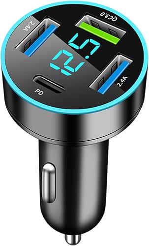 4 Ports Chargeur Allume Cigare USB C Rapide, 50W QC3.0&PD Prise Adaptateur Allume Cigare, Prise Charge Rapide Chargeur Voiture avec LED Voltmètre, pour Pro, Phone, Pad, Galaxy Phone Devices - Poukt