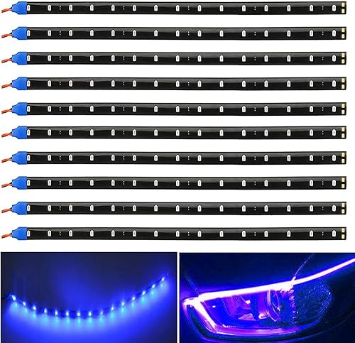 CBJEHIFEY 10x 30CM 3528 15SMD 12V LED Bande de lumière Flexible étanche pour Voiture Motos Bateau Atmosphère Décoration Lumière Bande Flexible Connectable (Bleu) - Poukt