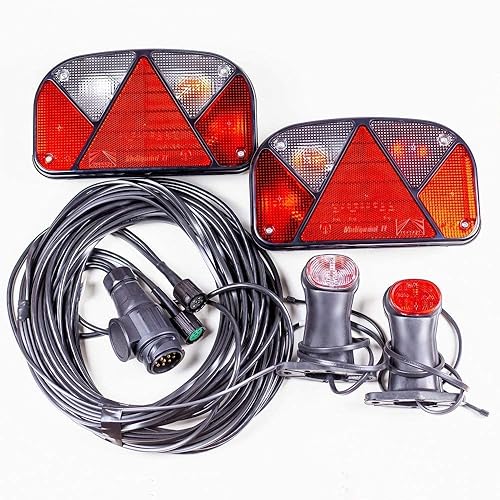 Mantes Kit éclairage remorque: Feux arrières Multipoint II, Feux gabarits Courts Superpoint II + Faisceau 7 m 13 Broches - Poukt