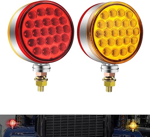 NWpangu 2PCS 48-LED Double Face Ambre/Rouge LED Salut/Feux de Croisement Piédestal Lumières Clignotants Ronds 12V 24V pour Camions Camion Bateau Pick-up Caravane RV. - Poukt