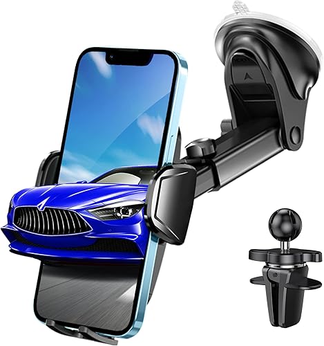 Josnown Support Telephone Voiture, Universel 3 en 1 Porte Telephone Voiture Ventouse pour Tableau de Bord & Pare-Brise & Ventilateur, Super Stable Telephone Voiture pour 3.7-7' Smartphones - Poukt