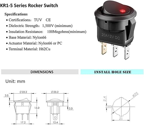 CESFONJER Interrupteur à Bascule Rond, Interrupteur à Bascule LED on/Off avec Une lumière de 12V 20A 3 Broches pour Voiture, Camion, Voitures de Course, véhicules de Loisirs (4 pièces 4 coloris) - Poukt