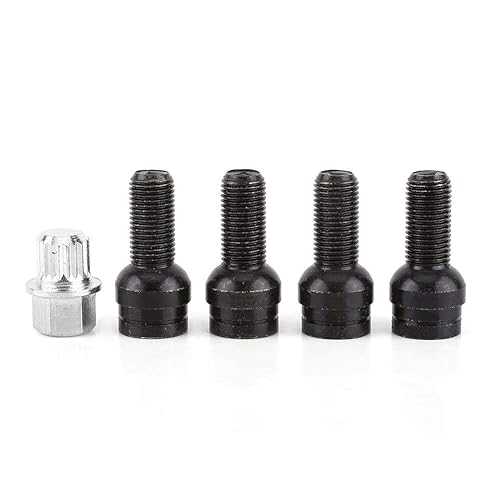 Écrou pour boulon de roue de voiture, 4 + 1 M14 x 1,5 mm, boulon de roue en acier noir et jeu d'écrous de verrouillage - Poukt