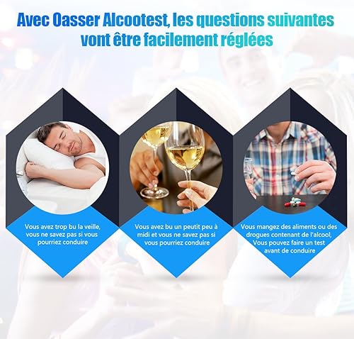oasser Ethylotest Electronique Alcootest Professionnel à Capteur Electrochimique Testeur d'alcool à Ecran LED d'Affichage Numérique avec 4 Embouts - Poukt