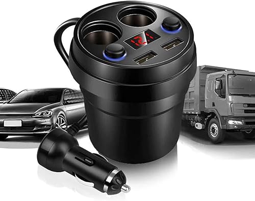 Chargeur de voiture multifonction avec porte-gobelet, double trou pour allume-cigare, double rapide, affichage LED en temps réel, refroidissement intelligent, pour téléphone - Poukt