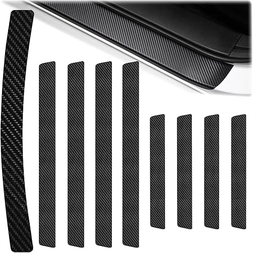 Jiavlyx 8 Pièces Voiture Seuil De Porte Door Sill Contre + 1 Pièces Protection Pare Choc Voiture, Autocollant en Cuir De Fibre De Carbone Plinthes, Résistant Aux Rayures Et Anti-Dirt, pour Auto - Poukt