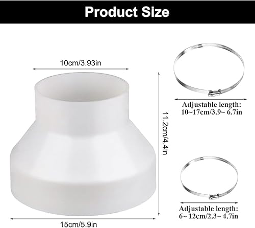 RODISHOMM Adaptateur de tuyau d'évacuation de 150 mm à 100 mm avec 2 colliers de serrage en acier inoxydable, réducteur universel pour climatisation et canaux de ventilation - Poukt
