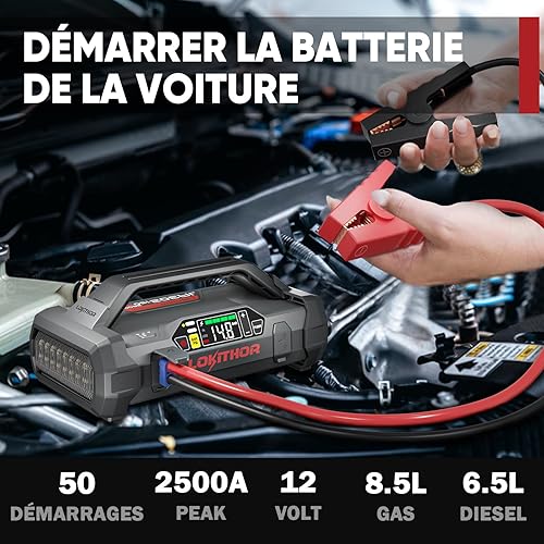 LOKITHOR JA302 Booster Batterie Voiture 2500A avec 150 PSI Compresseurs d'air 12V Démarreurs de Batterie au Lithium (pour Jusqu'à 8.5L Gas ou 6.5L Gazole) Jump Starter avec Lampe LED,36 Mois en Veille - Poukt