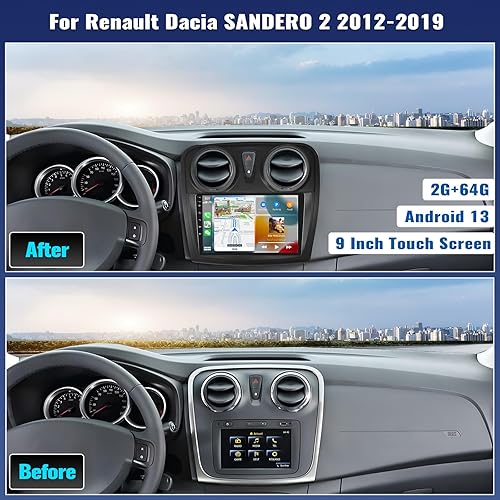 2G+64G GOHHDL Android Autoradio 2 Din pour Renault Dacia Logan 2 Sandero B52 2012-2019 avec Carplay Android Auto, Écran Tactile 9 Pouces avec Mirror Link GPS Navi WiFi Bluetooth FM/RDS EQ Caméra&MIC - Poukt