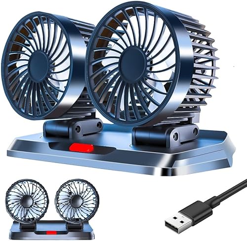 KUWUNG Ventilateur Voiture USB, 360° Rotative Double Tête Ventilateur de Voiture, Ventilateur Camping Car avec 3 Vitesses, Double Tête Ventilateur USB pour Voiture,Maison,Bureau,Camping - Poukt