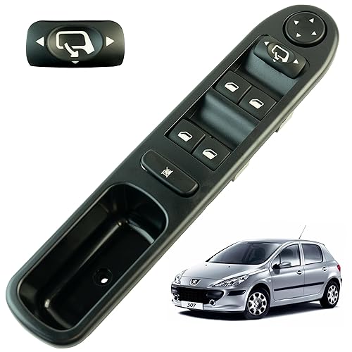 Bouton leve vitre compatible pour Peugeot 307 (2001-2008) (4 boutons) commande lève-vitre avant gauche (conducteur) AVEC rétroviseurs rabattables 6554KT - Poukt