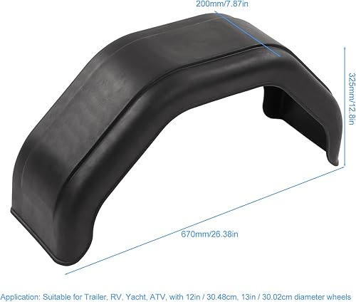 Akozon Garde-Boue de Remorque, Garde-Boue de Remorque PE Haute Densité Noir pour Remorques à Essieu Unique 12 Pouces 13 Pouces de Diamètre - Poukt