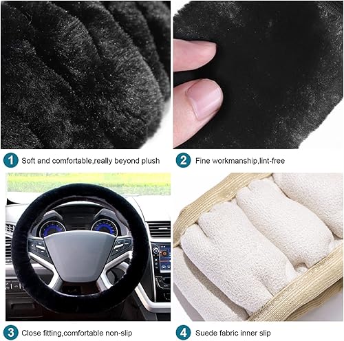 Couvre Volant Fluffy Housse,Volant Voiture en Fourrure,Universel Couvre Volant Voiture,Fuzzy Caches de Volant Universelle,Housse de Volant pour Voiture,Hiver Chaud Fluffy Accessoires Volant(3Pcs/Set) - Poukt