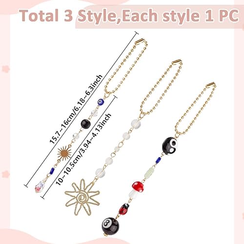 DELORIGIN 3 pendentif à Suspendre à 8 boules pour Voiture Joli Symbole Yin Yang et Bohème Accessoire de Voiture Ornement Suspendu au Soleil Trèfle à Quatre Feuilles Coccinelle Mauvais Œil - Poukt