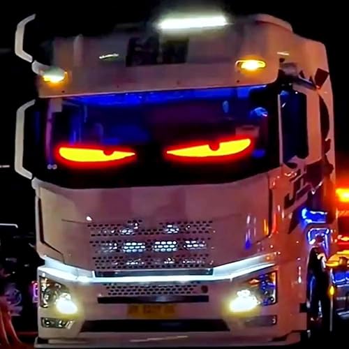 2 PCS LumièRe Yeux du Diable Pour Camions, LumièRe LED œIl Du Diable, TéLéCommande Et ContrôLe Par Application, Lampe Oculaire ColoréE, éCran Doux Pour Vitres de Voiture, éCran LED Flexible(9.2x37.4CM - Poukt