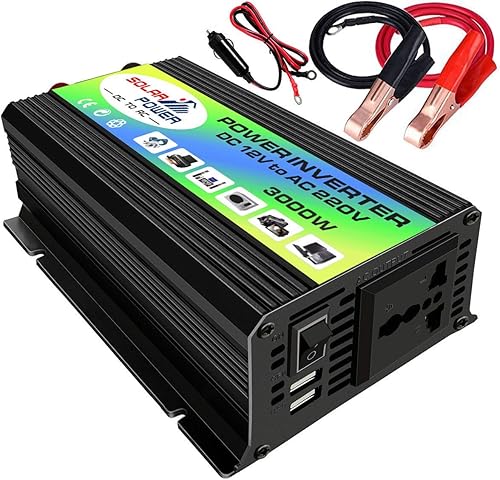 Onduleur solaire 3000 W - Convertisseur de tension de crête - Convertisseur DC 12 V vers AC 220 V - Convertisseur de voiture pour onduleur solaire et appareils ménagers - Poukt