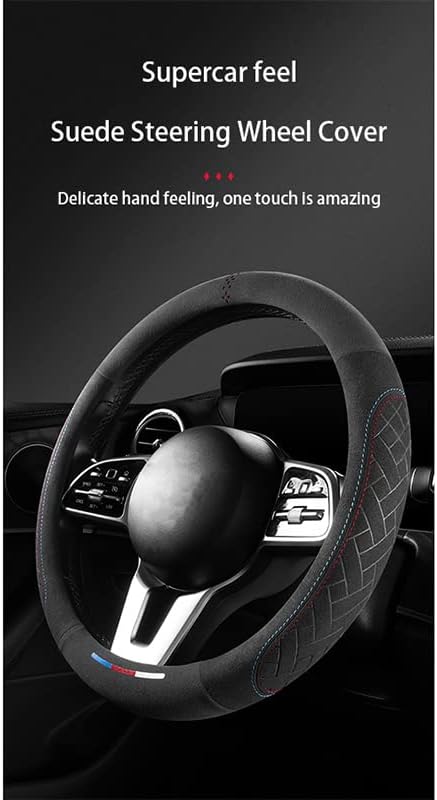 Couvre Volant Voiture pour Hyundai Veloster Tucson Kona Mistra,Housse de Volant en Microfibre Douce,Antidérapant, Respirant, Fibre de Carbone - Poukt