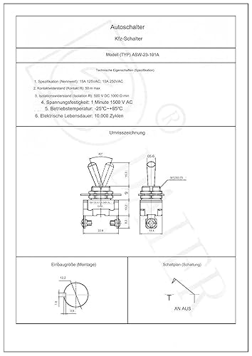 ASW-23-101A SPST Interrupteur à bascule 2 broches On/Off DC 12 V 24 V AC 10 A 250 V 15 A 125 V Interrupteur métallique pour voiture, bateau, etc - Poukt