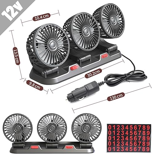 YeahBoom Ventilateur de Voiture,2 Vitesses,Rotatif à 360°,Ventilateur de Refroidissement de Voiture,pour Voitures Camions Bateaux SUV RV - Poukt