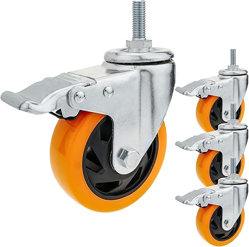 PrimeMatik - roulettes pivotantes Roue Industrielle en polyuréthane avec Frein 100 mm M12 4-Pack - Poukt