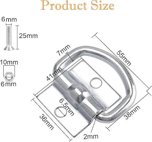 Fohirey Lot de 4 œillets d'arrimage en D Heavy Duty, crochet d'ancrage en D pour charge,Anneaux de fixation en D,Anneaux résistants avec 8 vis de support pour remorque, camion, bateau, voiture, kayak - Poukt