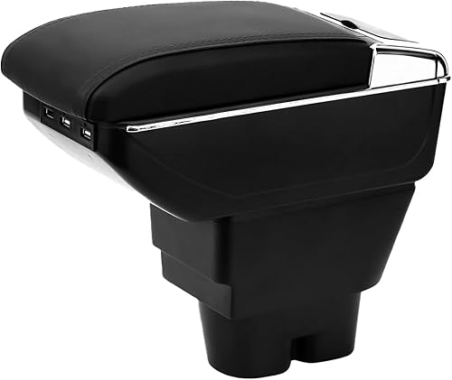 Accoudoirs Compatible avec Peugeot 207 207CC Compartiment de Rangement Central Console Organiseur Boite pour Accoudoir Double Couche avec 7 Ports de USB Cuir Noir - Ligne Noire - Poukt