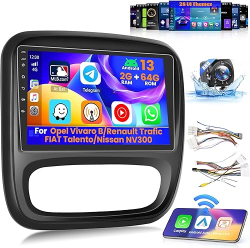 Inefala Autoradio pour Opel Vivaro B/Renault Trafic/Fiat Talento/Nissan NV300 4G+64G Android, 9'' Écran Tactile avec sans Fil Carplay Dab Lien Miroir Radio FM/RDS HiFi WiFi Bluetooth GPS 59 UI - Poukt
