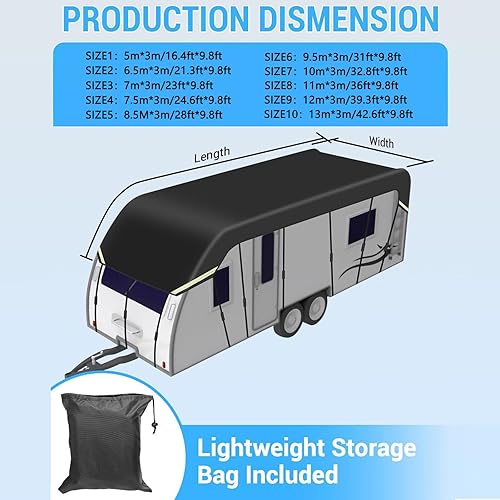 LFLIFENG Housse Camping Car Tissu Oxford 210D Bache Caravane Résistant Au Vent, à La Pluie Et à La Neige Accessoires De Camping-Car pour Caravanes,Grey-6.5m×3m - Poukt