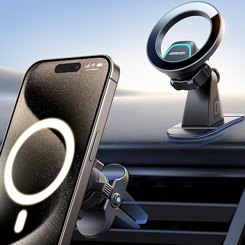 JOYROOM Support Telephone Voiture Magnetique pour MagSafe, Support iPhone Voiture 2 en 1 avec Aimants 20xN55, Aimant Telephone Voiture pour iPhone 16 15 14 13 12 et étui MagSafe - Poukt