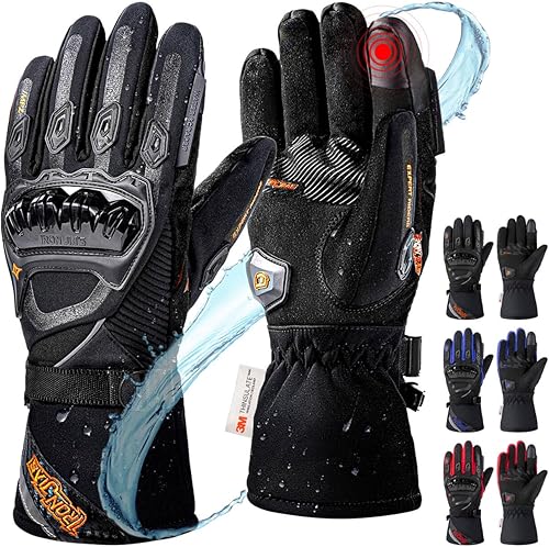 IRON JIA'S Gants de Moto Hiver, Imperméable Coupe-Vent Legère et Chaude Gants à Écran Tactile pour Moto, Randonnée et Autres Sports de Plein Air,Homme et Femme - Poukt