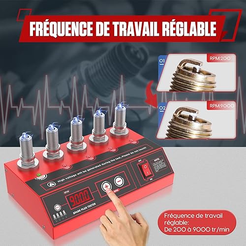 KAISAL 220V Testeur de bougies d’allumage à 5 trous Détecteur de bougies d’allumage avec 200~9000 rmp Large gamme de fréquences réglables,Analyseur de bougies d’allumage pour 12V Voitures, Motos - Poukt