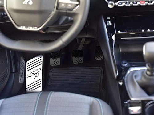 Repose Pieds en Acier pour Peugeot.208 II & 2008 II avec l'emblème du Lion - 1 Pièce Inox Pédalier Pédales 208 Argent Marchepied Inoxydable Brossé - Poukt
