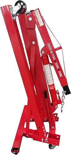 Grue de levage de chèvres pliable sur roues, capacité 2 tonnes, bras réglable en 4 positions, dimensions ouvertes 158 x 106 x 156 cm, idéale pour les ateliers et les garages - Poukt
