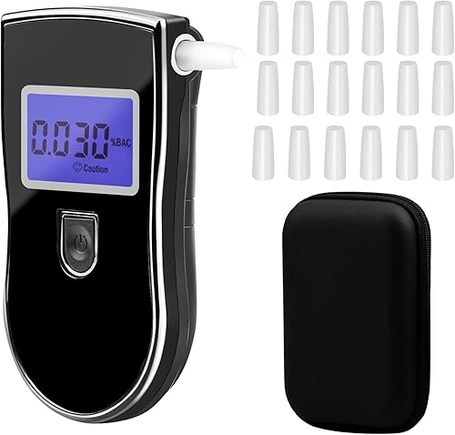 LUCKYKODOR Alcootest Ethylotest Electronique, Alcootest Professionnel avec écran LCD Rétroéclairé Bleu,Alcootest Portable avec 20 Embouts Buccaux pour Usage Personnel et Professionnel (AT818) - Poukt