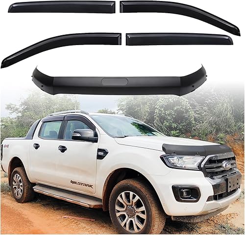 JHCHAN Déflecteurs de Vent et Protection du Capot pour Ford Ranger 2015-2022 T7 T8 Wildtrak Raptor Tremor Limited XL XLT Platinum MK2 MK3 (Déflecteurs d'air et Protège-capots) - Poukt